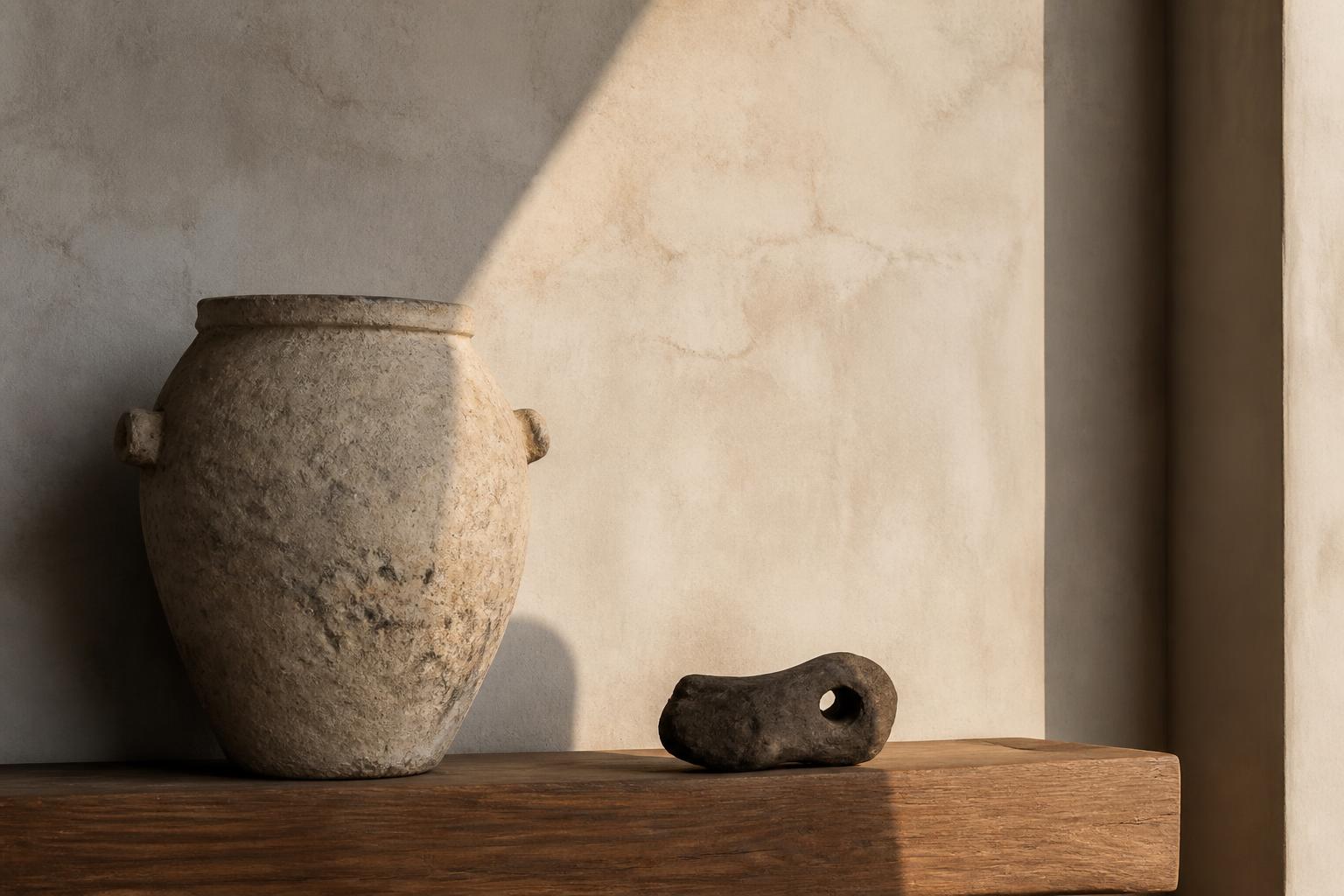 Antique stone vessel and collected sculptural object